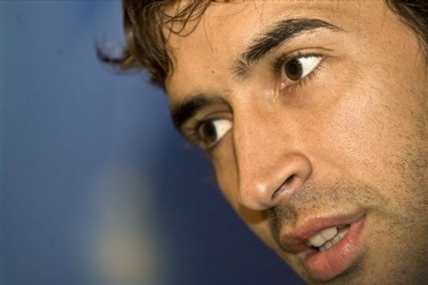 Real Madrid\'s captain Raul Gonzalez speaks during a press conference ahead of Tuesday\'s Champions League soccer match against Juventus, at the Turin Olympic stadium, Italy, Monday, Oct. 20, 2008. (AP Photo/Alberto Ramella)